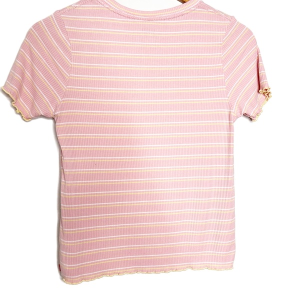 Levi's Pink White Yellow Stripe Ribbed Lettuce Trim T Shirt Top Juniors - Picture 9 of 16